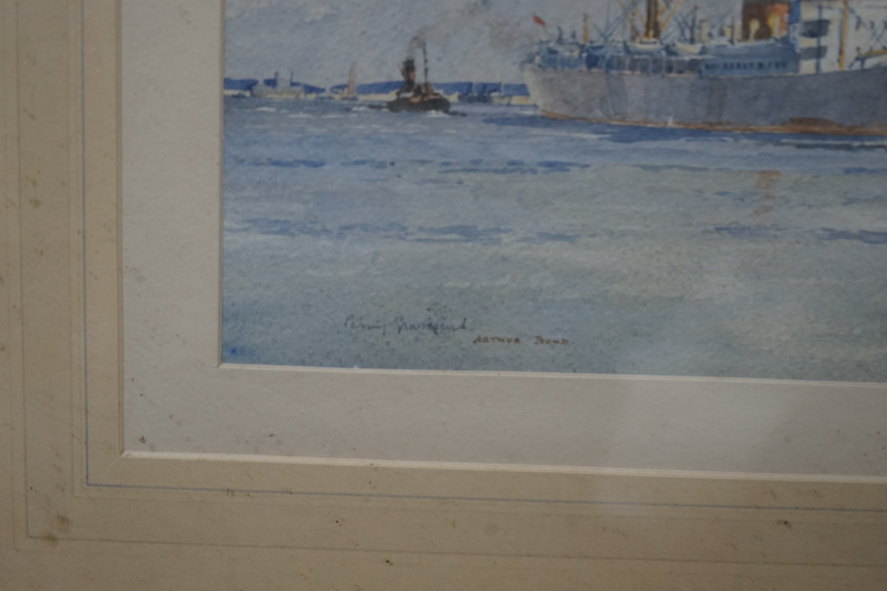 Arthur Bond (1888-1958), watercolour, Shipping scene at Gravesend, signed and inscribed, 26 x 37cm. Condition - fair